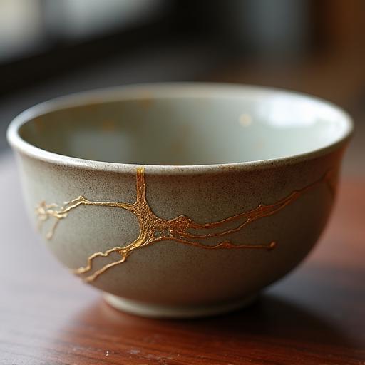 金で修復された美しい茶碗、情報の修復を象徴